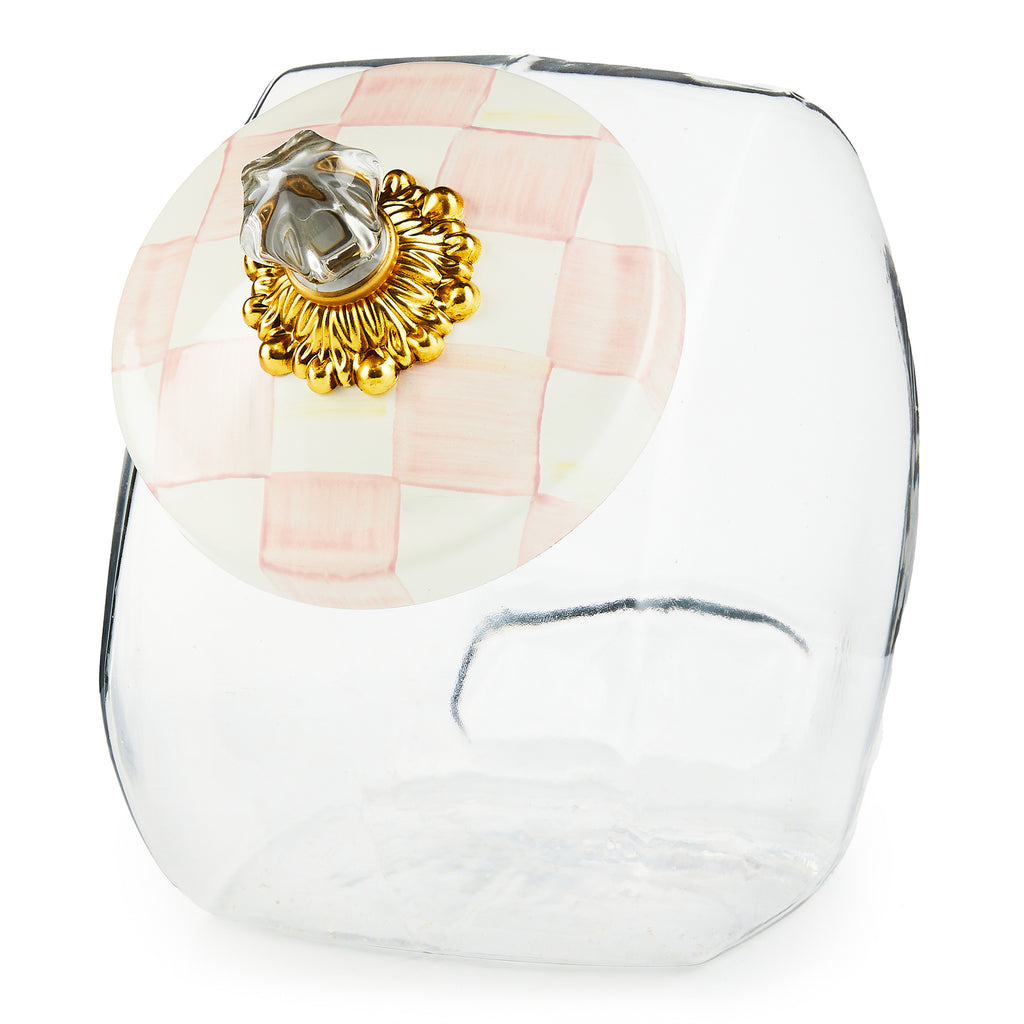 Mackenzie-Childs Rosy Check, glass and pink and white checked sweets jar
