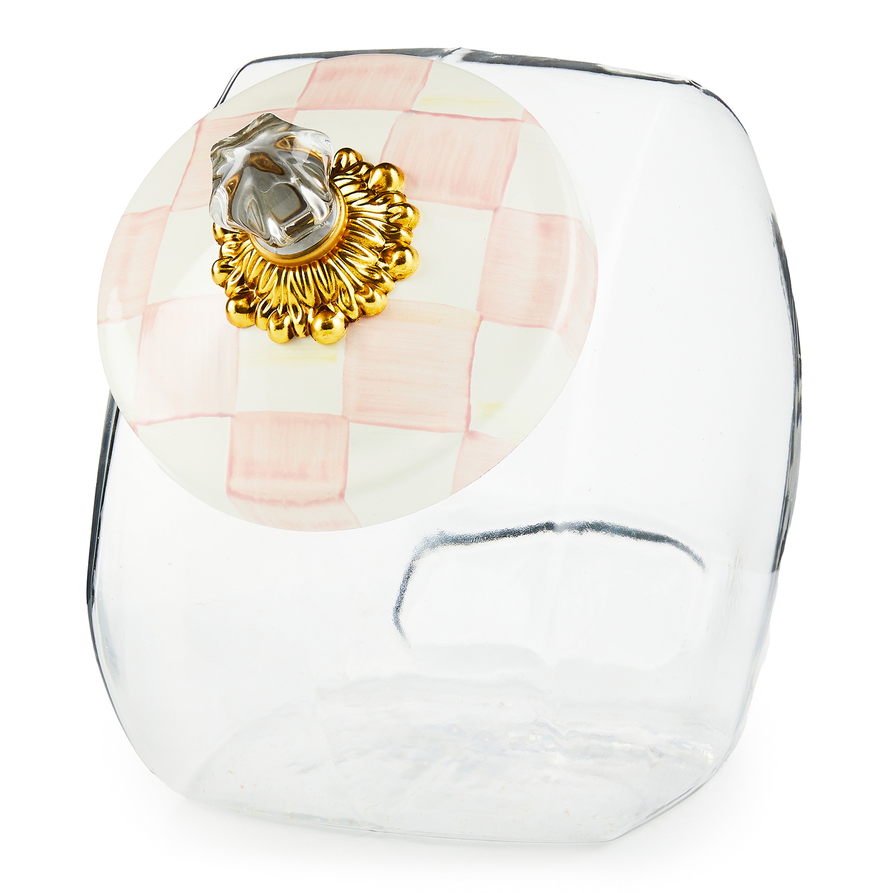 Mackenzie-Childs Rosy Check, glass and pink and white checked sweets jar