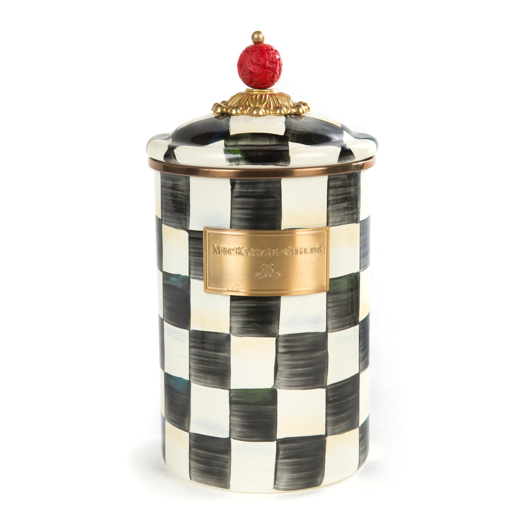Mackenzie-Childs Courtly Check, Black and White Checked Enamel Canister - Large