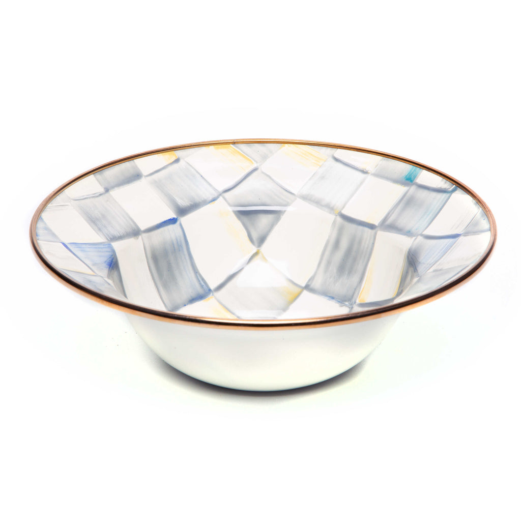 Mackenzie-Childs Sterling Check, Grey and White Checked Enamel Breakfast Bowl