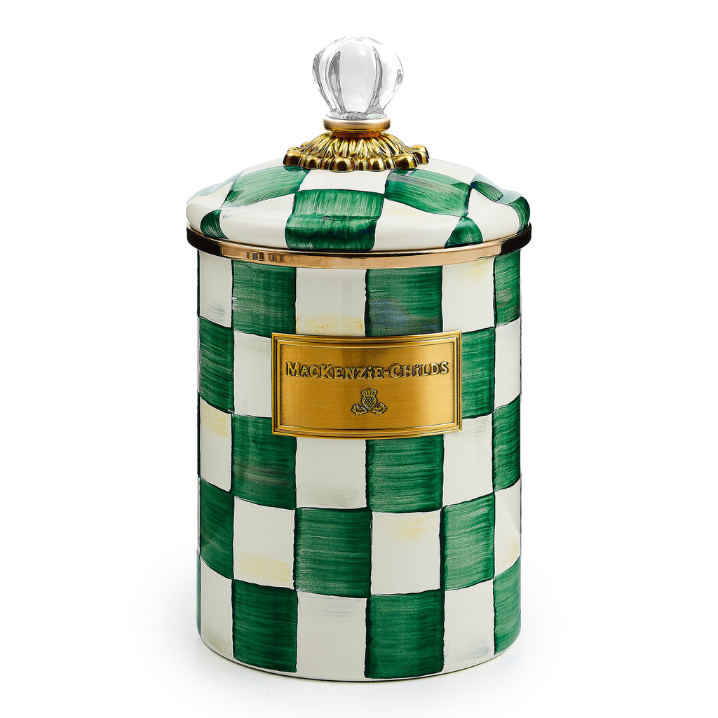Mackenzie-Childs Emerald Check, Green and white checked medium canister