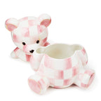 Mackenzie-Childs Rosy Check, pink and white checked, bear shaped cookie jar