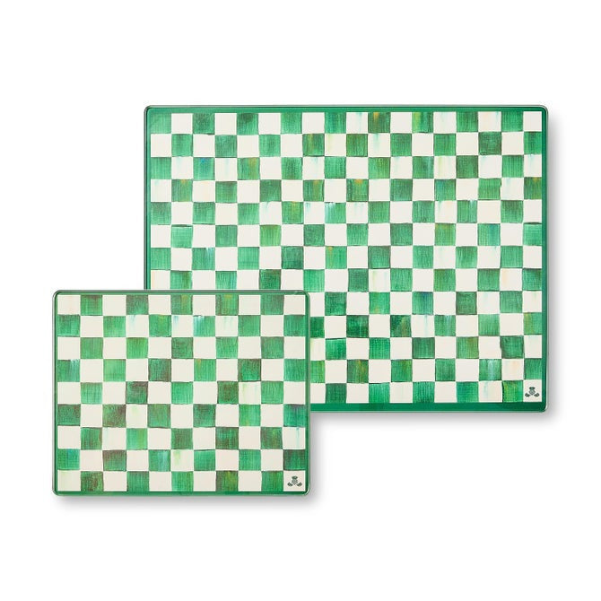 MacKenzie-Childs Emerald Check Glass Cutting Boards, Set Of 2