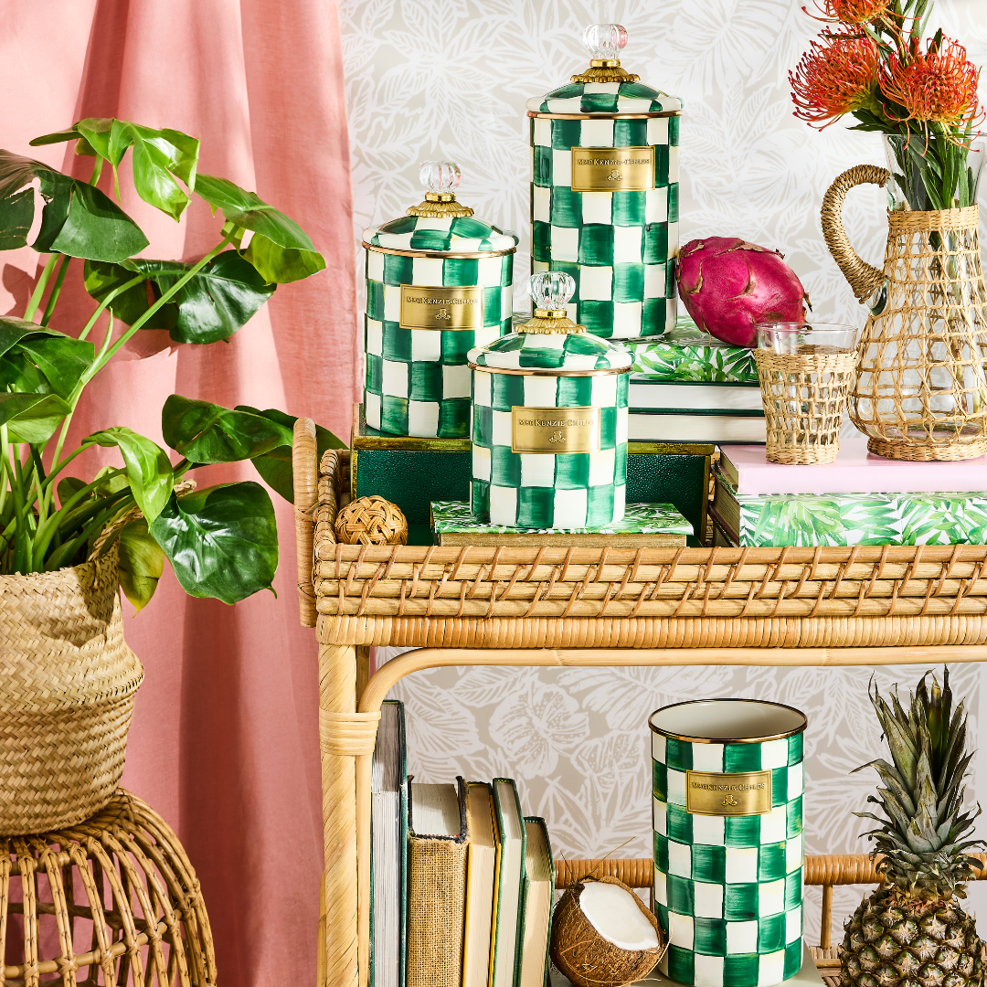 Mackenzie-Childs Emerald Check, Green and white checked medium canister