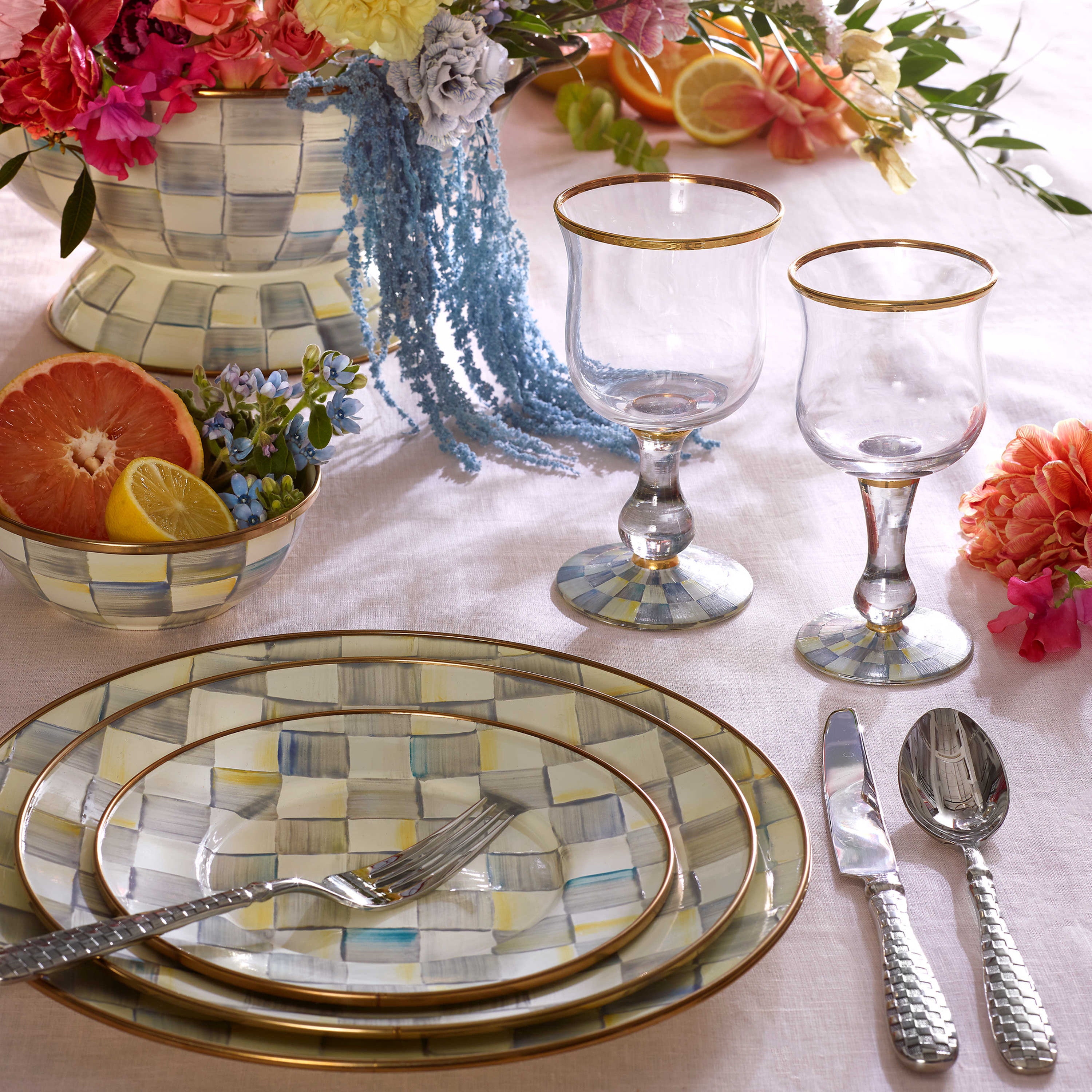 Mackenzie-Childs Sterling Check, Grey and White Checked Enamel Serving Platter