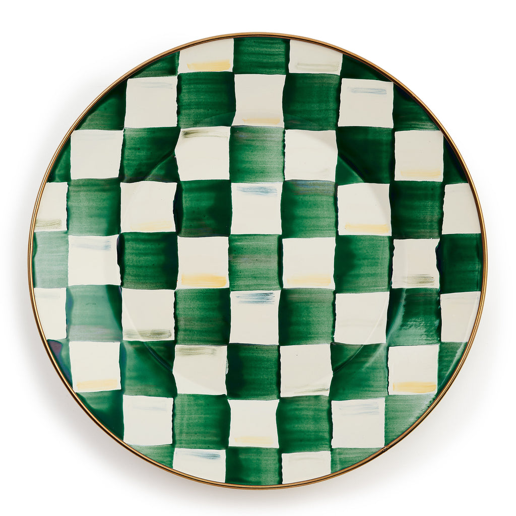 Mackenzie-Childs Emerald Check, Green and white checked dinner plate