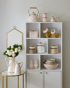 Mackenzie-Childs Rosy Check, glass and pink and white checked large kitchen canister