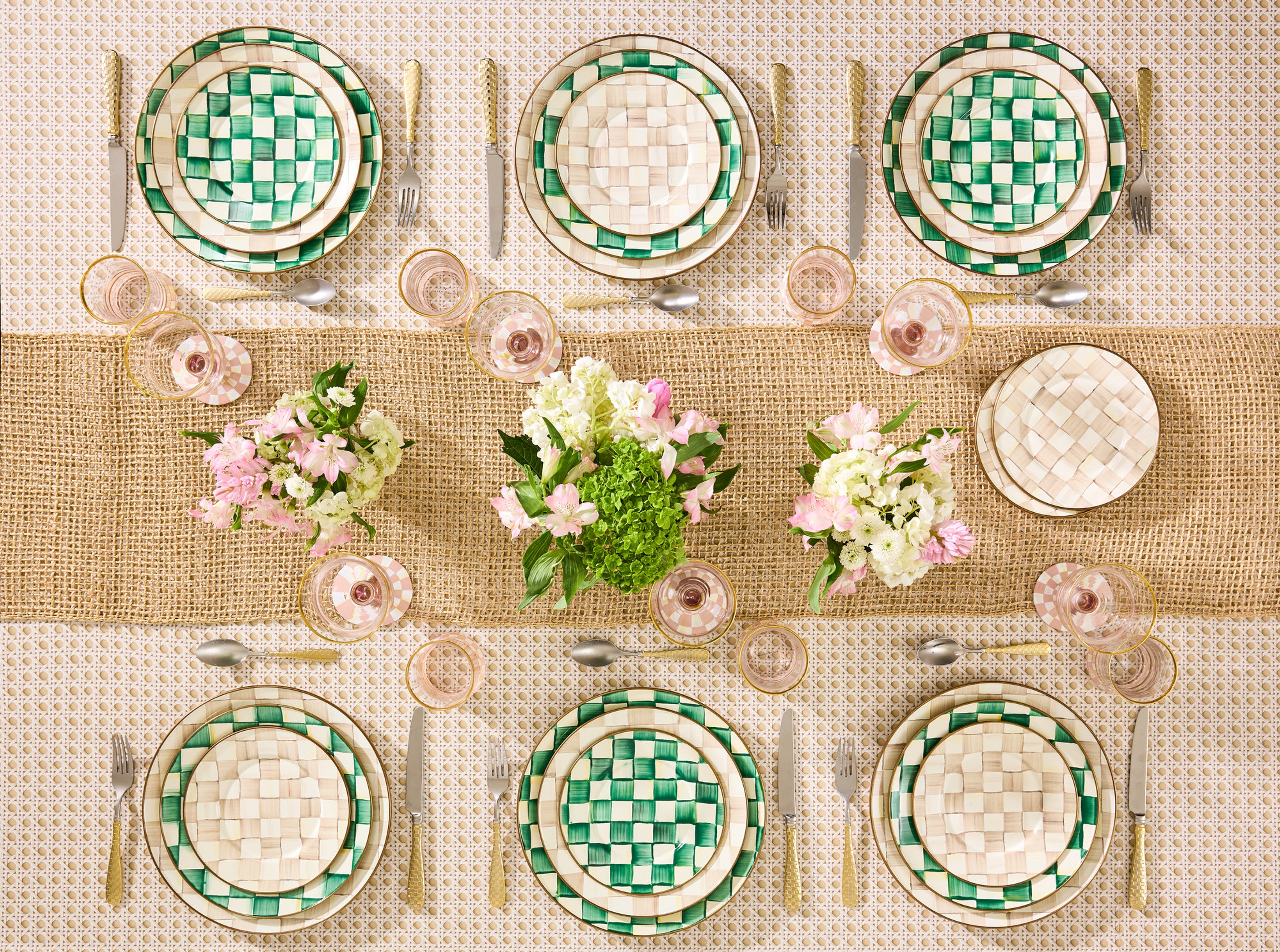 Mackenzie-Childs Emerald Check, Green and white checked dinner plate