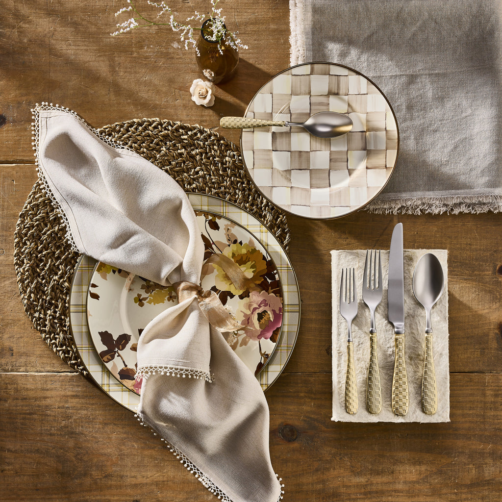 Mackenzie-Childs Mocha Check, brown and white checked salad plate