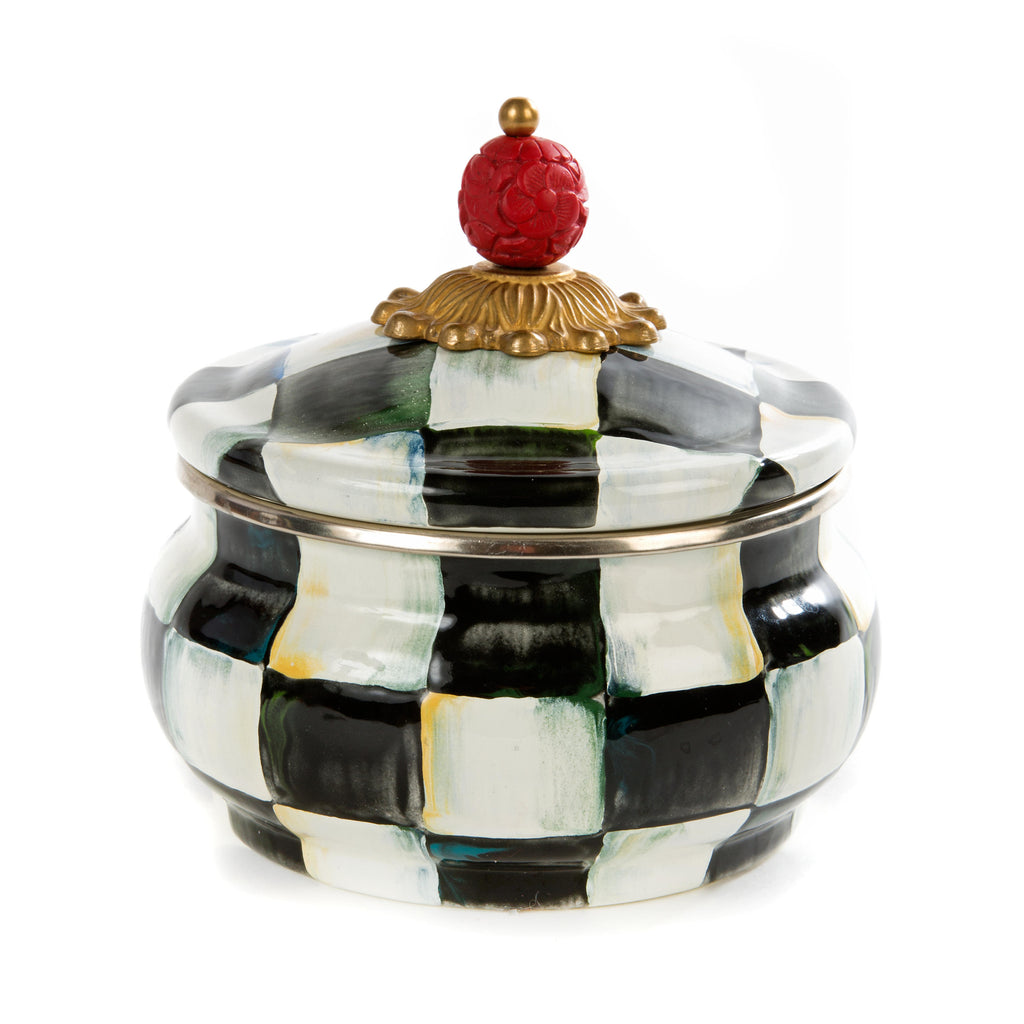 Mackenzie-Childs Courtly Check, Black and White Checked Squashed Pot