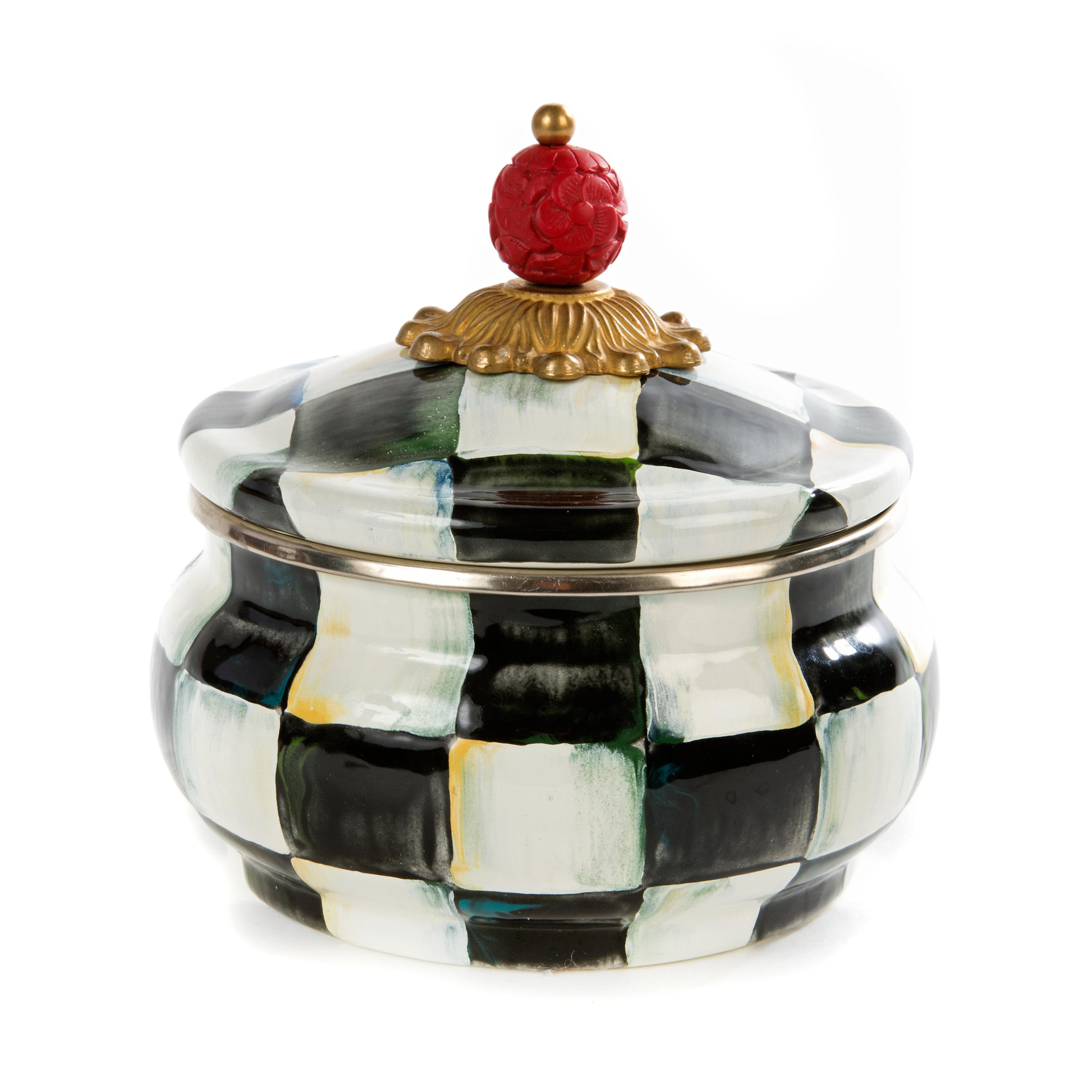 Mackenzie-Childs Courtly Check, Black and White Checked Squashed Pot