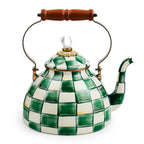 Mackenzie-Childs Emerald Check, Green and white checked 3 qaurt tea kettle
