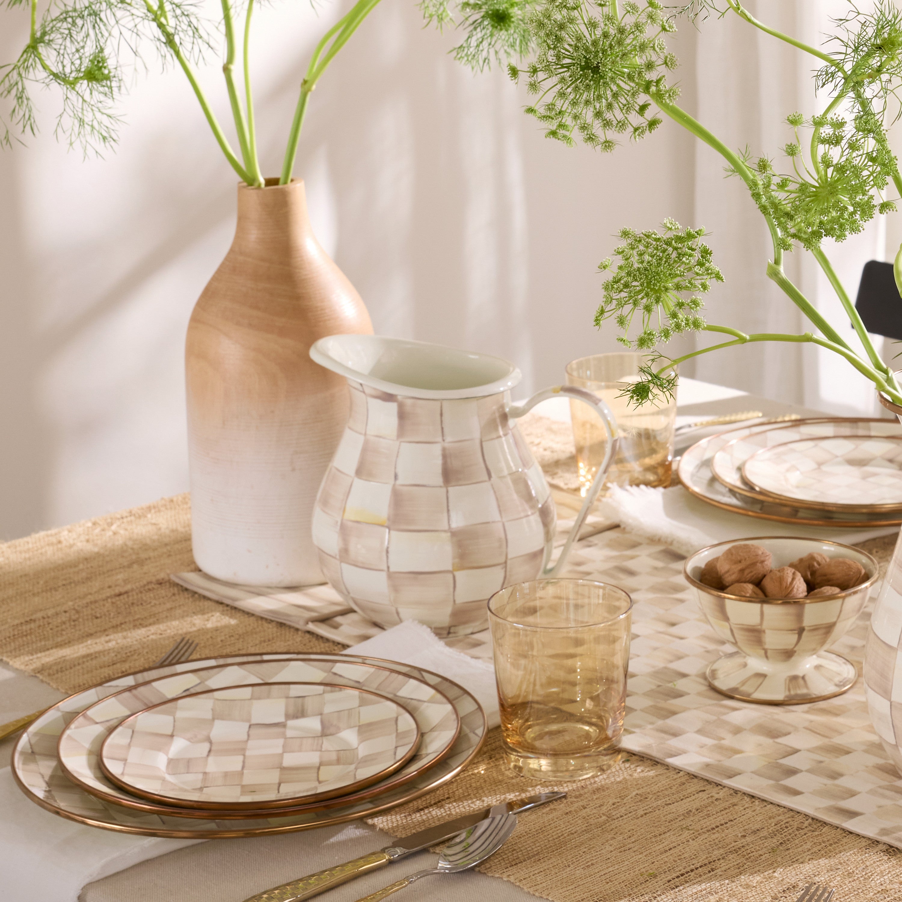 Mackenzie-Childs Mocha Check, brown and white checked ice cream dish