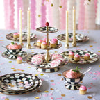 MacKenzie-Childs Courtly Check, Black and White Checked Enamel Three Tier Sweet Stand