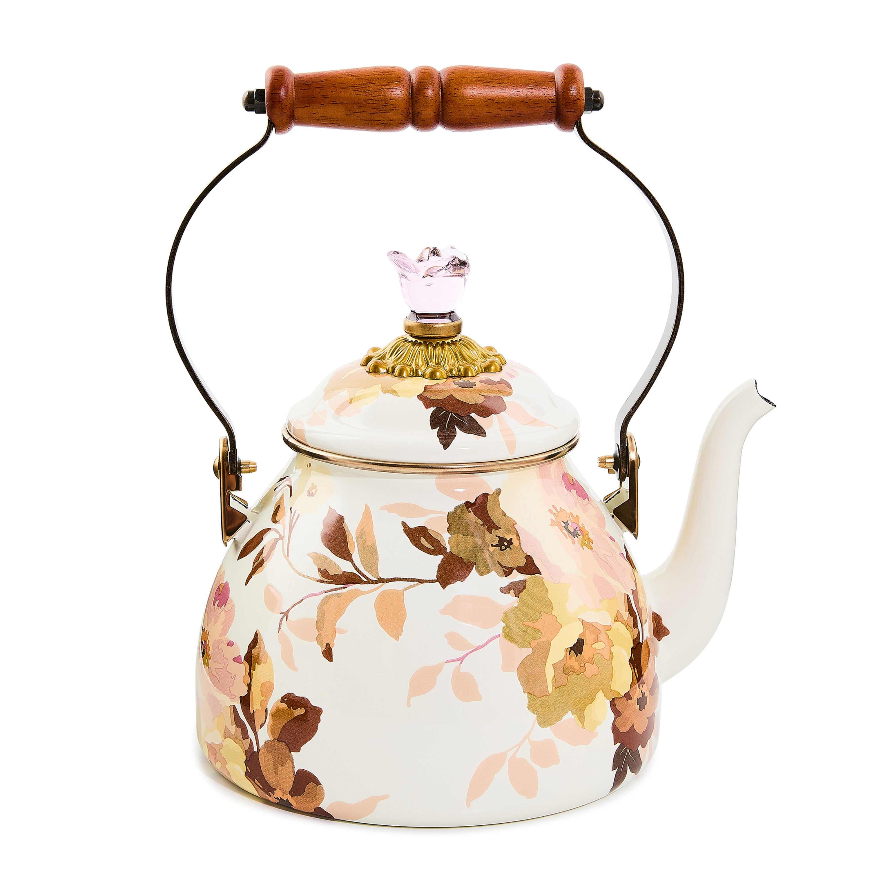 Wild Rose White 2 Quart Tea Kettle
