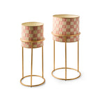 MacKenzie-Childs Rosy Check It Out Planters, Set of 2