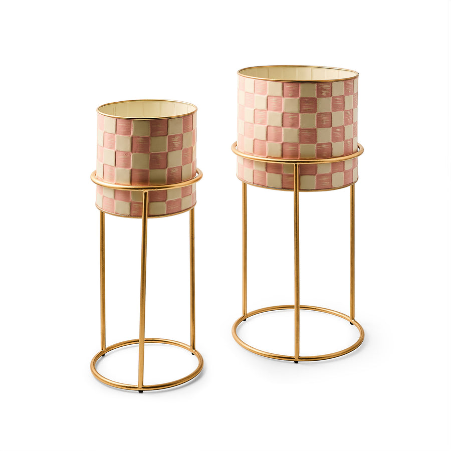 MacKenzie-Childs Rosy Check It Out Planters, Set of 2