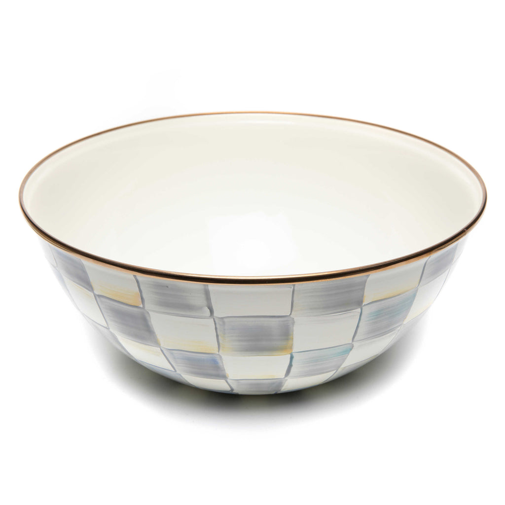 Mackenzie-Childs Sterling Check, Grey and White Checked Enamel Everyday Bowl - Large
