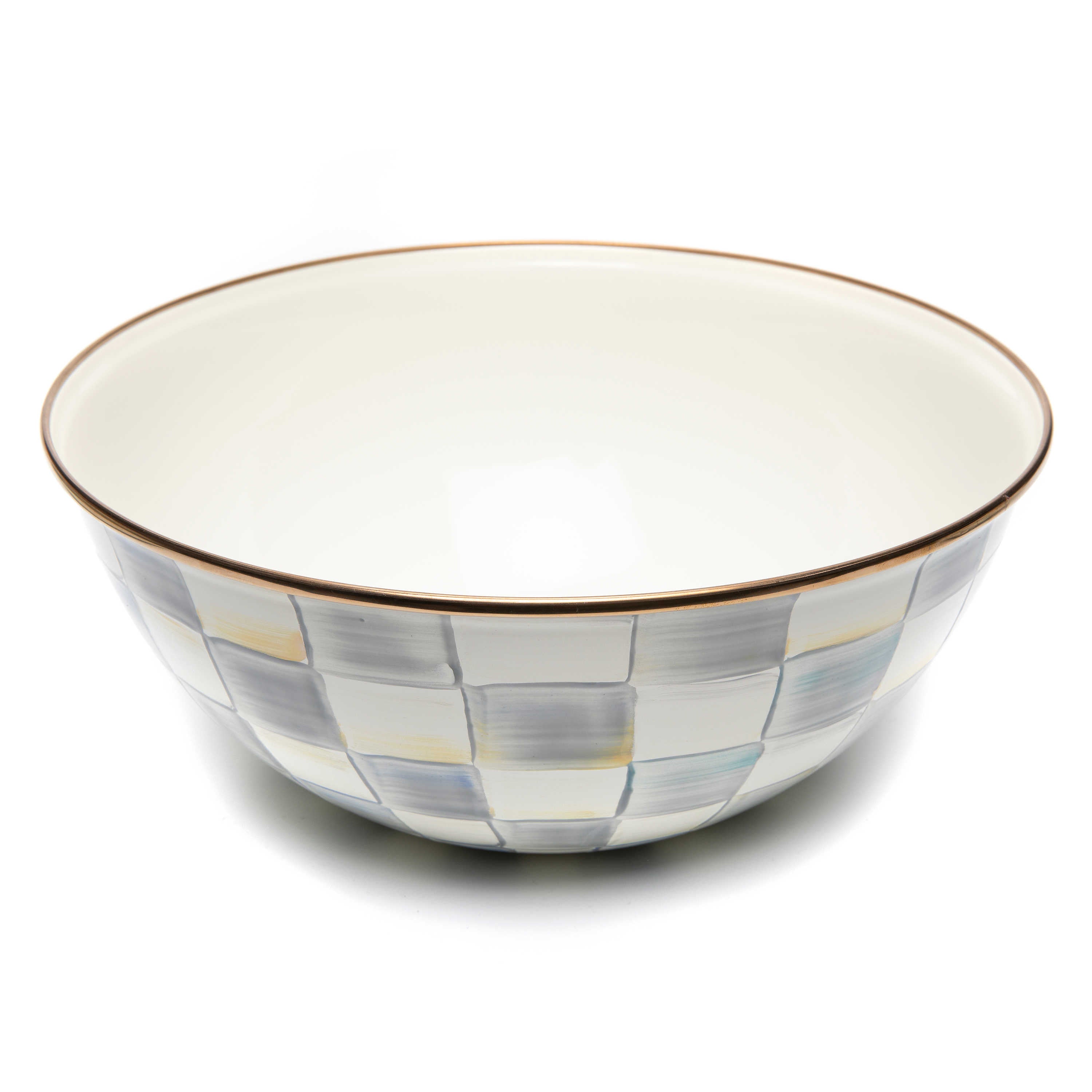 Mackenzie-Childs Sterling Check, Grey and White Checked Enamel Everyday Bowl - Large