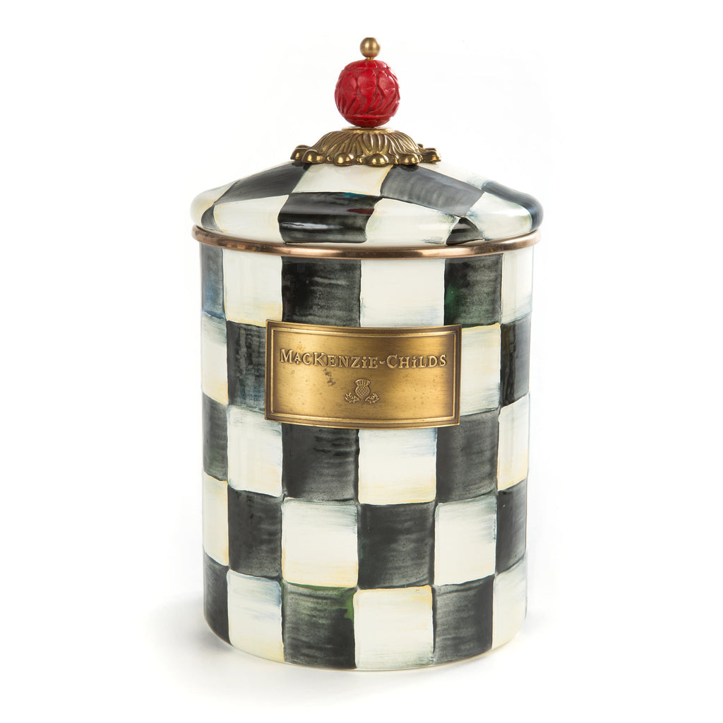 Mackenzie-Childs Courtly Check, Black and White Checked Enamel Canister - Medium