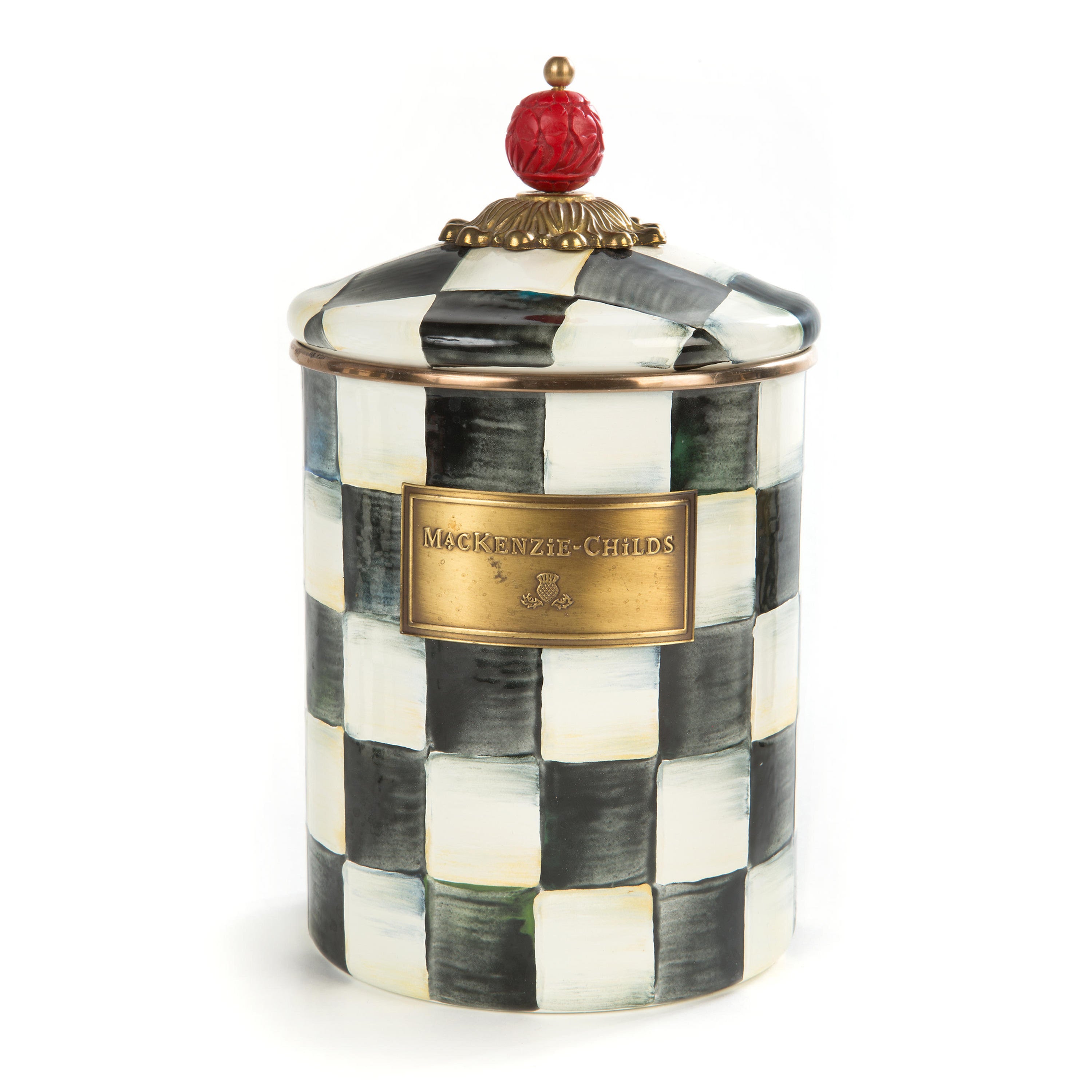 Mackenzie-Childs Courtly Check, Black and White Checked Enamel Canister - Medium