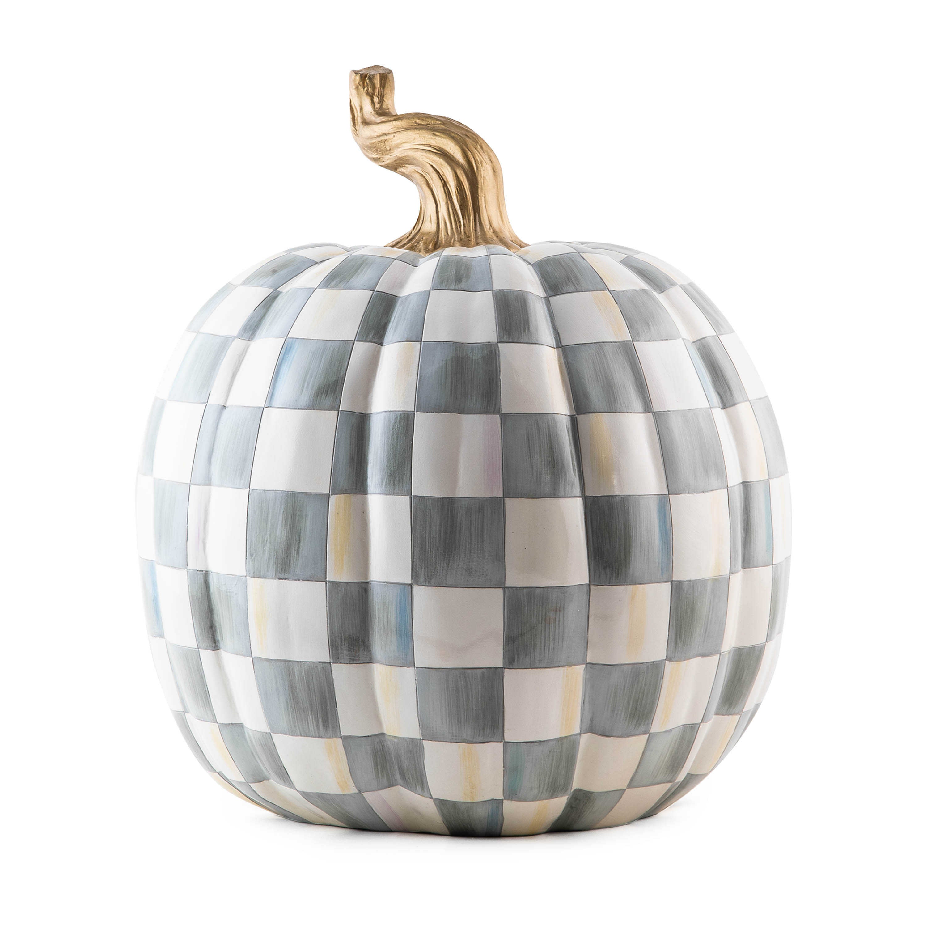Mackenzie-Childs Sterling Check, Grey and White Checked Large Pumpkin