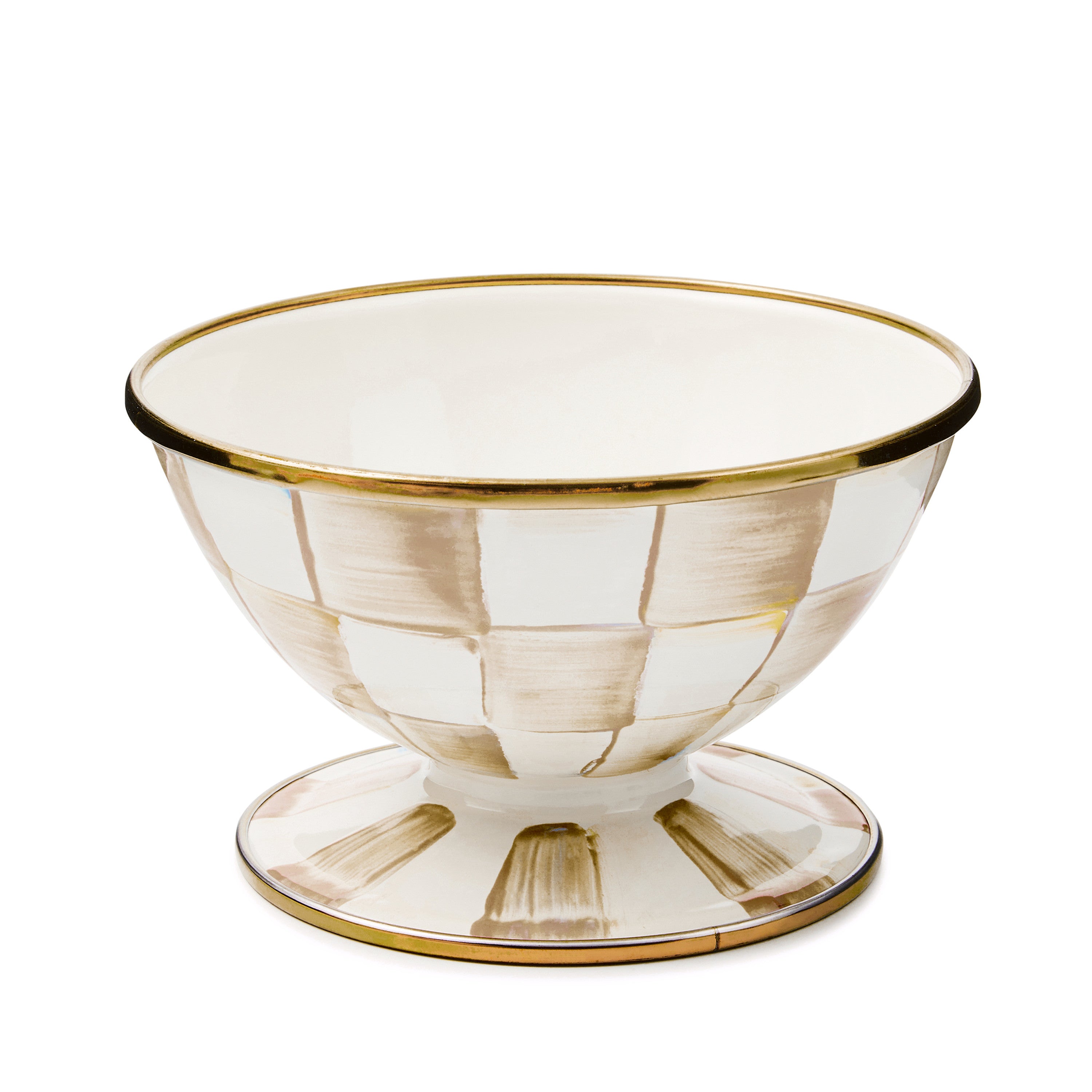 Mackenzie-Childs Mocha Check, brown and white checked ice cream dish
