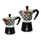 Mackenzie-Childs Courtly Check, Black and White Checked and Floral Moka pot (6 cups)