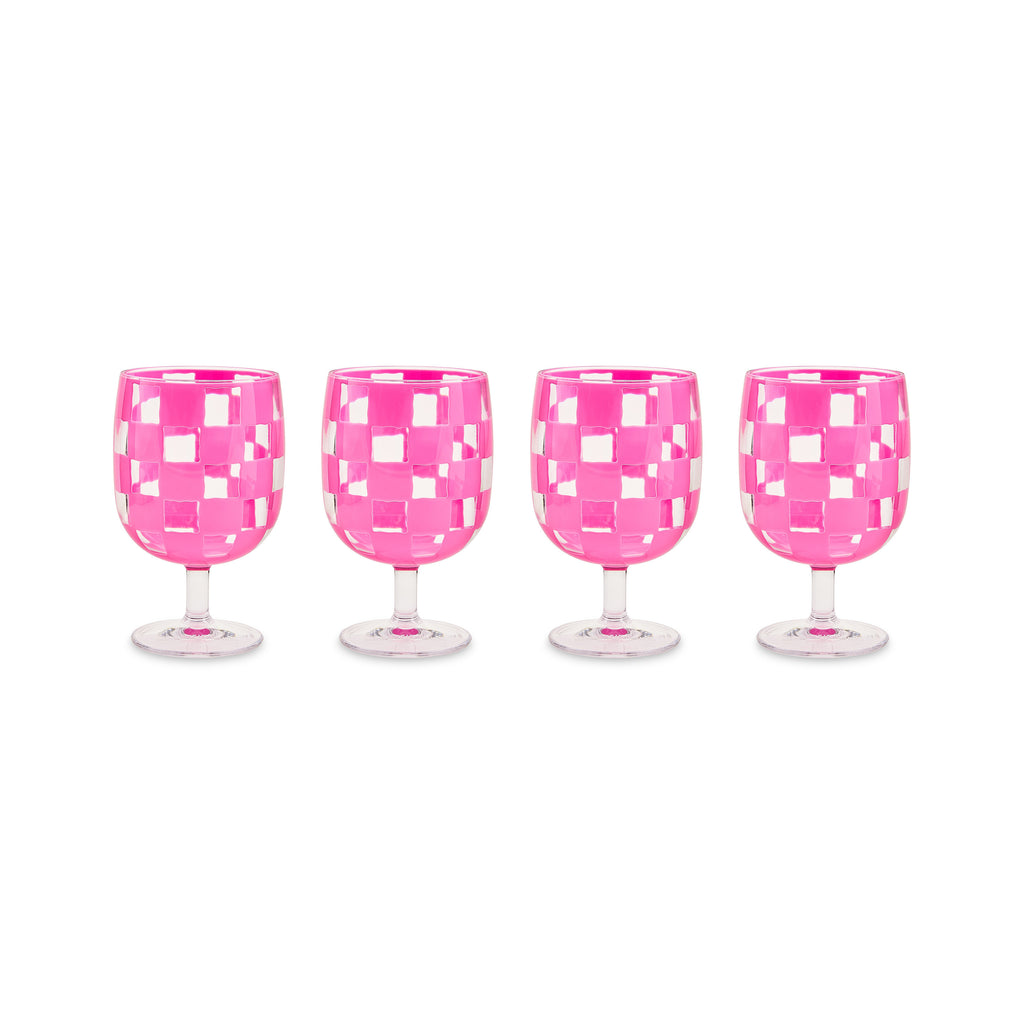 Pink Check Acrylic Water Goblets, Set of 4