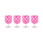 Pink Check Acrylic Water Goblets, Set of 4