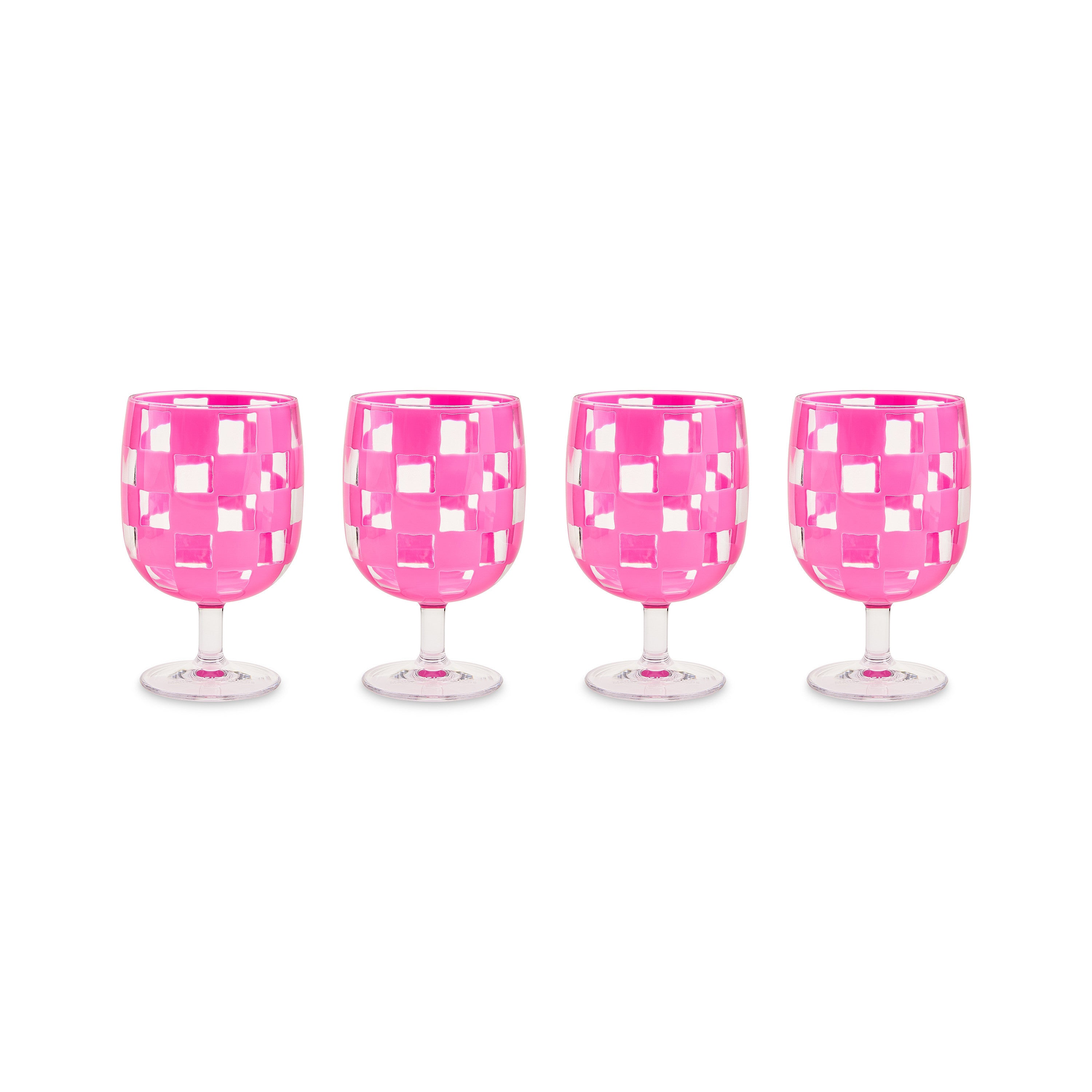 Pink Check Acrylic Water Goblets, Set of 4