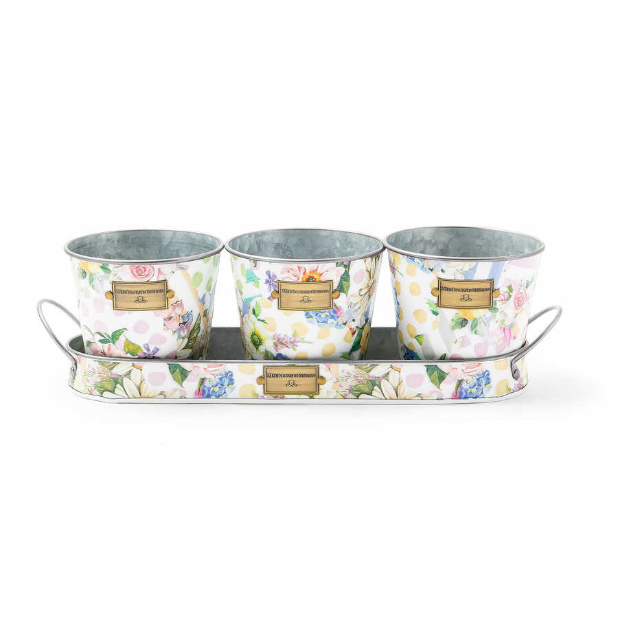 Mackenzie-Childs Wildflowers Herb Pots - Set Of 3