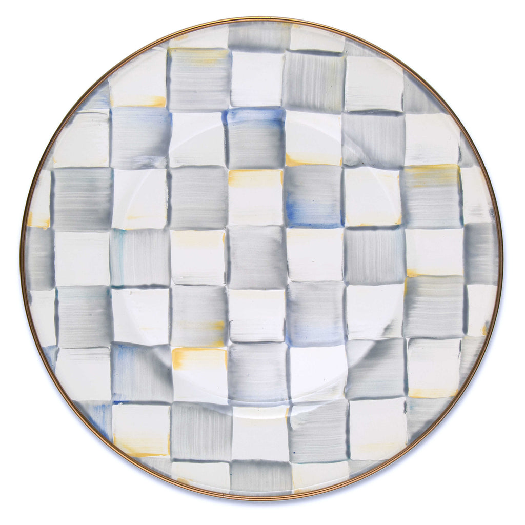 Mackenzie-Childs Sterling Check, Grey and White Checked Enamel Dinner Plate