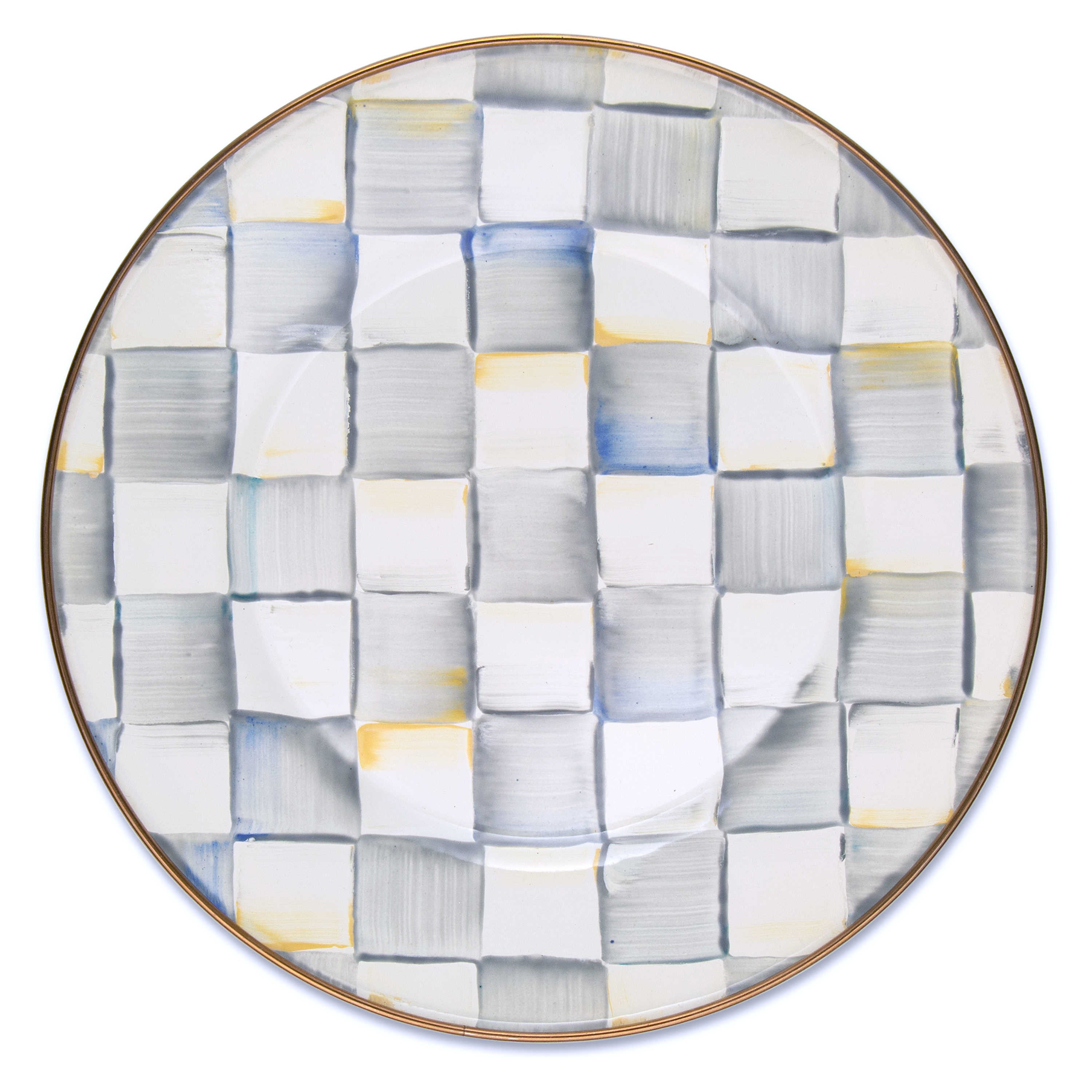Mackenzie-Childs Sterling Check, Grey and White Checked Enamel Dinner Plate